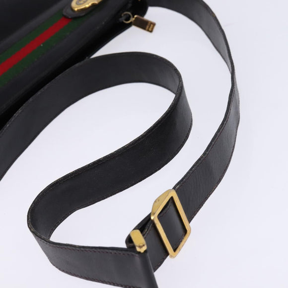 GUCCI Web Sherry Line Bag Leather Black Gold Red 001 406 0552 Auth 147492