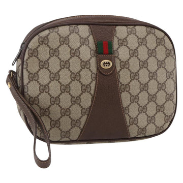 GUCCI GG Supreme Web Sherry Line Clutch Bag Beige Gold 156 01 034 Auth 147494
