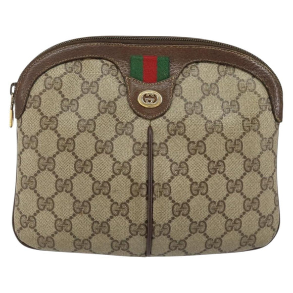 GUCCI GG Supreme Web Sherry Line Bag PVC Beige Gold 904 02 047 Auth 147496
