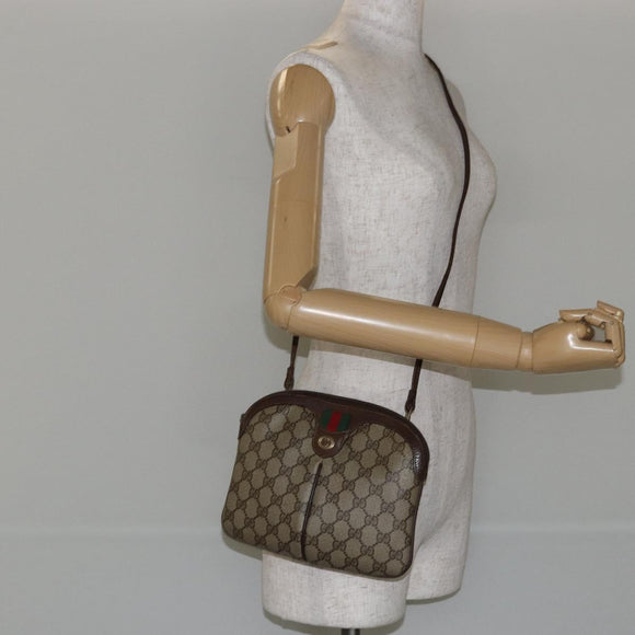 GUCCI GG Supreme Web Sherry Line Bag PVC Beige Gold 904 02 047 Auth 147496
