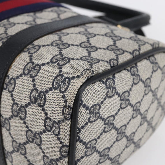 GUCCI GG Supreme Sherry Line Boston Bag PVC Navy Gold 40 3841 Auth 147499