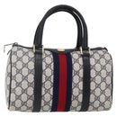 GUCCI GG Supreme Sherry Line Boston Bag PVC Navy Gold 40 3841 Auth 147499-1