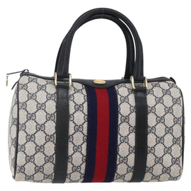 GUCCI GG Supreme Sherry Line Boston Bag PVC Navy Gold 40 3841 Auth 147499