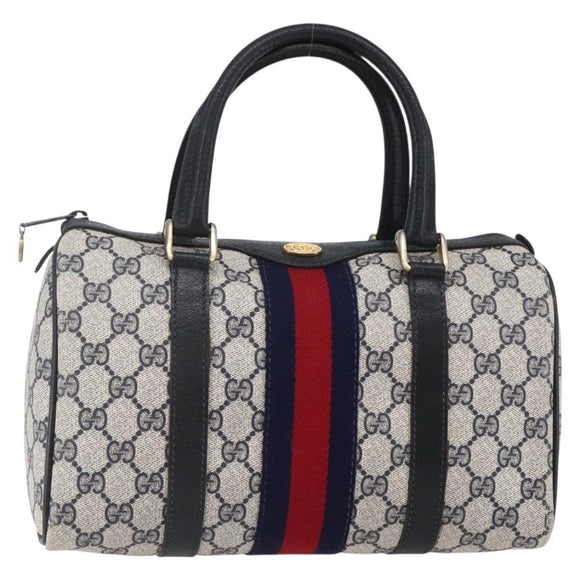 GUCCI GG Supreme Sherry Line Boston Bag PVC Navy Gold 40 3841 Auth 147499