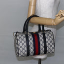 GUCCI GG Supreme Sherry Line Boston Bag PVC Navy Gold 40 3841 Auth 147499-22