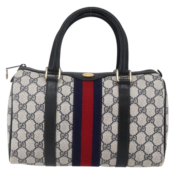 GUCCI GG Supreme Sherry Line Boston Bag PVC Navy Gold 40 3841 Auth 147499