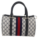 GUCCI GG Supreme Sherry Line Boston Bag PVC Navy Gold 40 3841 Auth 147499-2