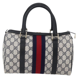 GUCCI GG Supreme Sherry Line Boston Bag PVC Navy Gold 40 3841 Auth 147499 - 0