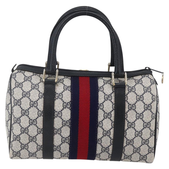 GUCCI GG Supreme Sherry Line Boston Bag PVC Navy Gold 40 3841 Auth 147499