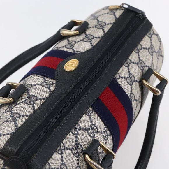 GUCCI GG Supreme Sherry Line Boston Bag PVC Navy Gold 40 3841 Auth 147499