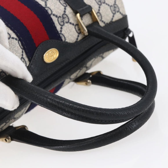 GUCCI GG Supreme Sherry Line Boston Bag PVC Navy Gold 40 3841 Auth 147499