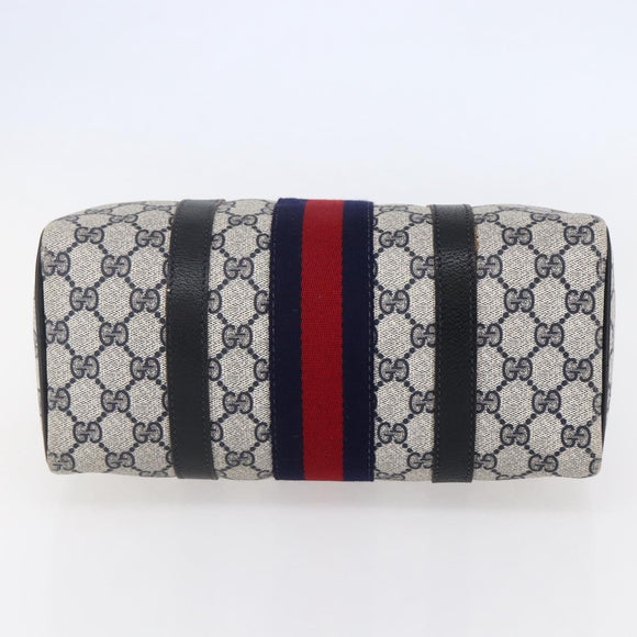 GUCCI GG Supreme Sherry Line Boston Bag PVC Navy Gold 40 3841 Auth 147499