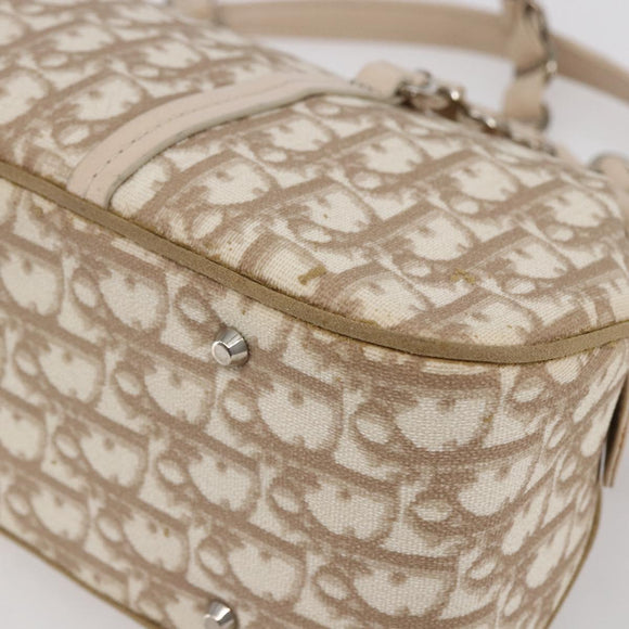 Christian Dior Trotter Canvas Romantic Tote Bag PVC Beige Silver Auth 147501