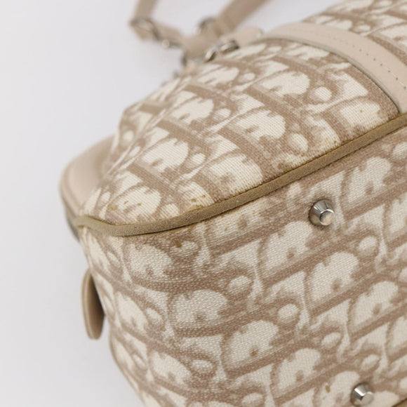 Christian Dior Trotter Canvas Romantic Tote Bag PVC Beige Silver Auth 147501