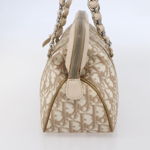 Christian Dior Trotter Canvas Romantic Tote Bag PVC Beige Silver Auth 147501