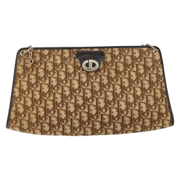 Christian Dior Trotter Canvas Shoulder Bag Brown Gold Auth 147503