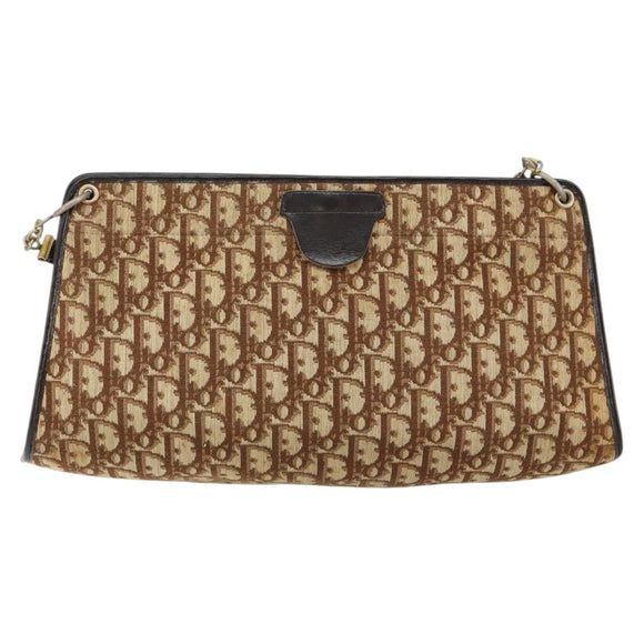 Christian Dior Trotter Canvas Shoulder Bag Brown Gold Auth 147503
