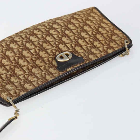 Christian Dior Trotter Canvas Shoulder Bag Brown Gold Auth 147503
