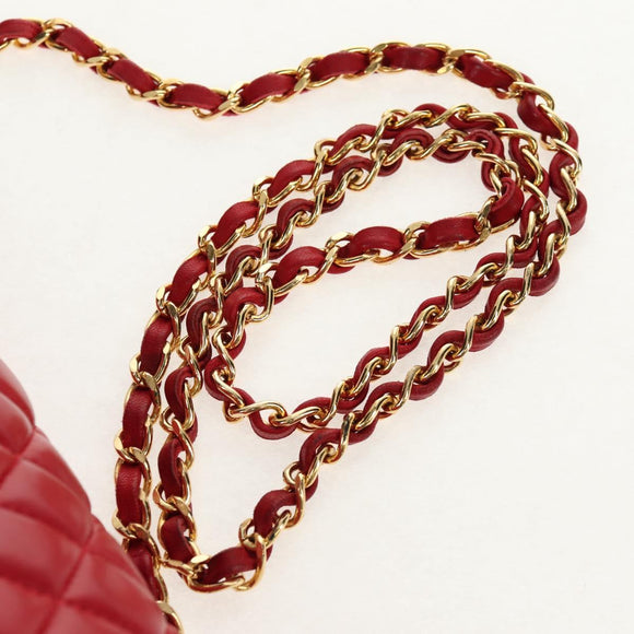 BALLY Chain Shoulder Bag Leather Red Gold Auth 147504