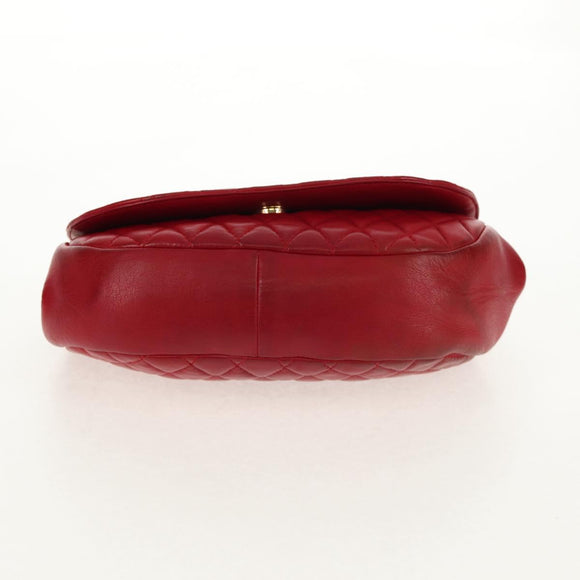 BALLY Chain Shoulder Bag Leather Red Gold Auth 147504