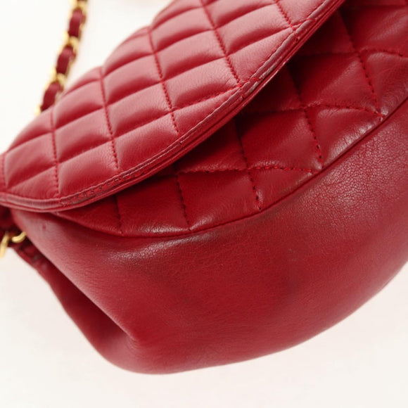 BALLY Chain Shoulder Bag Leather Red Gold Auth 147504