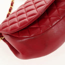BALLY Chain Shoulder Bag Leather Red Gold Auth 147504-10