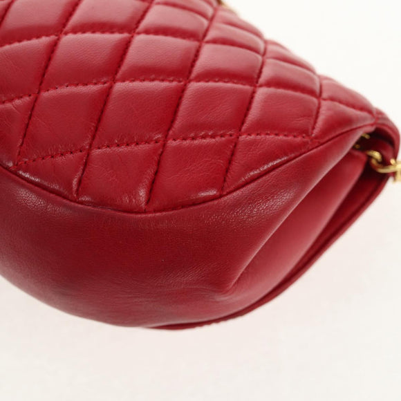 BALLY Chain Shoulder Bag Leather Red Gold Auth 147504