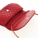 BALLY Chain Shoulder Bag Leather Red Gold Auth 147504-11