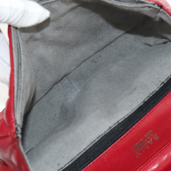 BALLY Chain Shoulder Bag Leather Red Gold Auth 147504