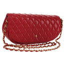 BALLY Chain Shoulder Bag Leather Red Gold Auth 147504-1