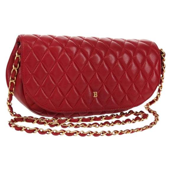 BALLY Chain Shoulder Bag Leather Red Gold Auth 147504