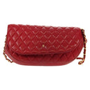BALLY Chain Shoulder Bag Leather Red Gold Auth 147504-13