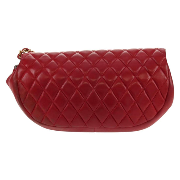 BALLY Chain Shoulder Bag Leather Red Gold Auth 147504