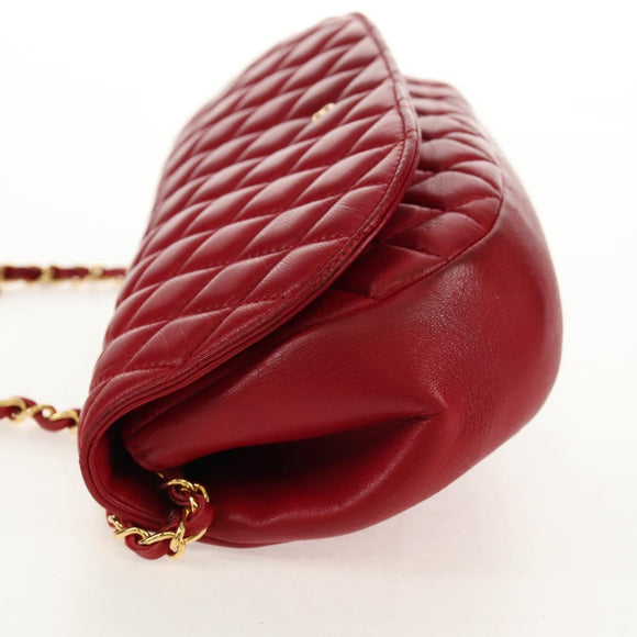 BALLY Chain Shoulder Bag Leather Red Gold Auth 147504