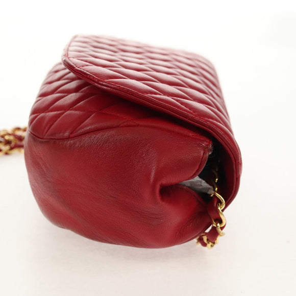 BALLY Chain Shoulder Bag Leather Red Gold Auth 147504