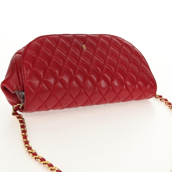 BALLY Chain Shoulder Bag Leather Red Gold Auth 147504