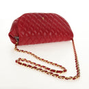 BALLY Chain Shoulder Bag Leather Red Gold Auth 147504-7