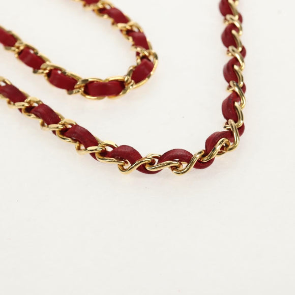 BALLY Chain Shoulder Bag Leather Red Gold Auth 147504