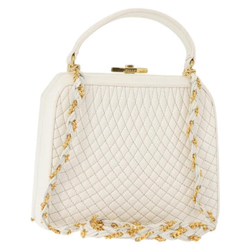BALLY Hand Bag Leather 2way White Gold Auth 147505