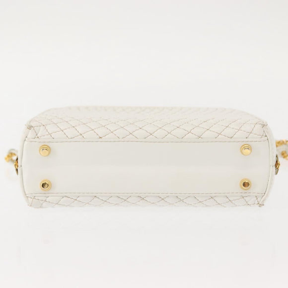 BALLY Hand Bag Leather 2way White Gold Auth 147505