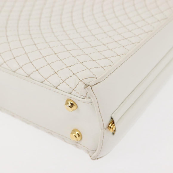 BALLY Hand Bag Leather 2way White Gold Auth 147505