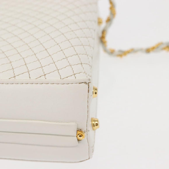 BALLY Hand Bag Leather 2way White Gold Auth 147505