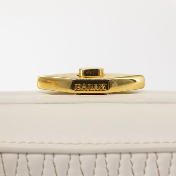 BALLY Hand Bag Leather 2way White Gold Auth 147505