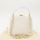 BALLY Hand Bag Leather 2way White Gold Auth 147505-24