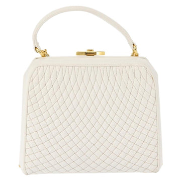 BALLY Hand Bag Leather 2way White Gold Auth 147505 - 0
