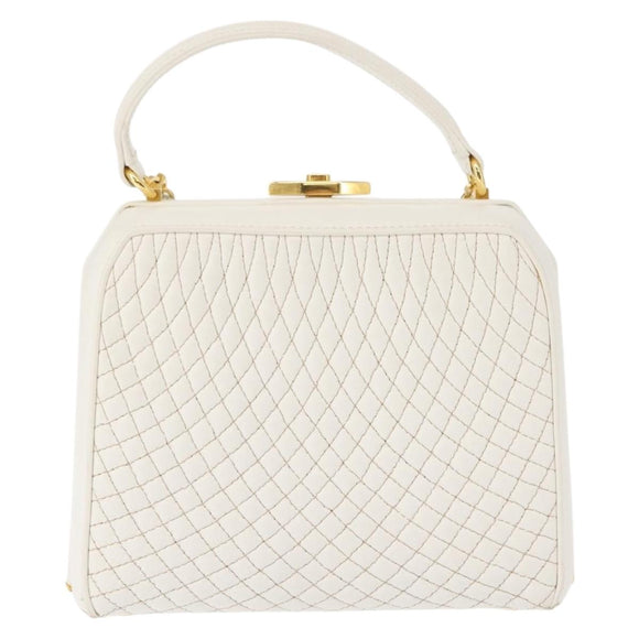 BALLY Hand Bag Leather 2way White Gold Auth 147505
