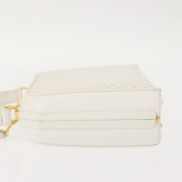 BALLY Hand Bag Leather 2way White Gold Auth 147505