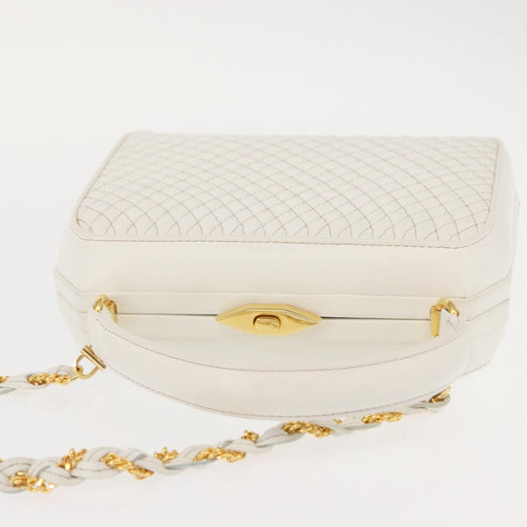 BALLY Hand Bag Leather 2way White Gold Auth 147505