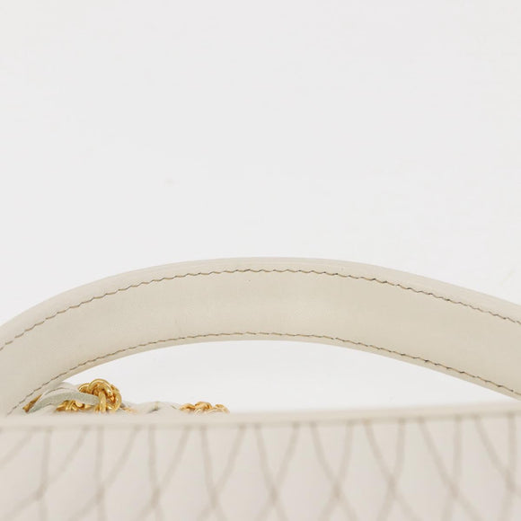 BALLY Hand Bag Leather 2way White Gold Auth 147505