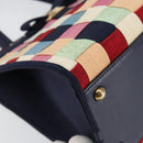 Salvatore Ferragamo Vala Hand Bag Nylon Navy Gold Auth 147506-14